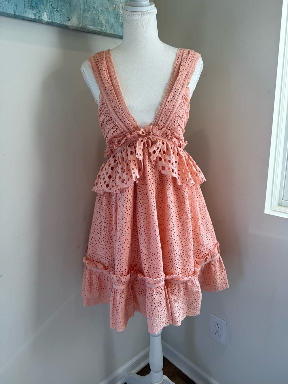 Aje Fandango Ruffled Broderie Anglaise Mini Dress Size 8
